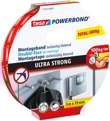 Montagetape tesa® Powerbond Ultra strong dubbelzijdig 5mx19mm wit