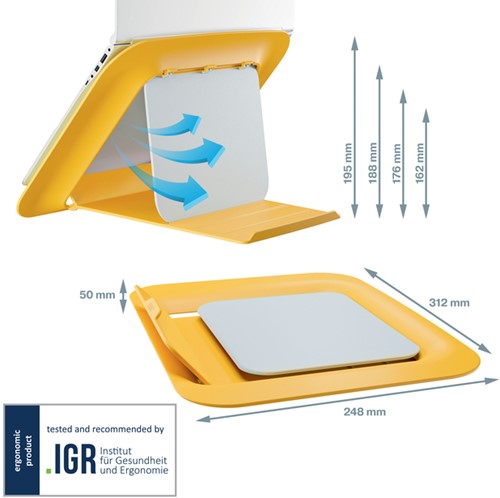 Laptopstandaard Leitz Ergo Cosy verstelbaar recyled geel-3