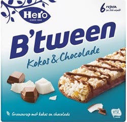 Tussendoortje Hero B'tween kokos chocolade 6pack reep 25gr