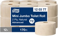 Toiletpapier Tork T2 Advanced jumbo klein 2-laags 170m naturel 120377