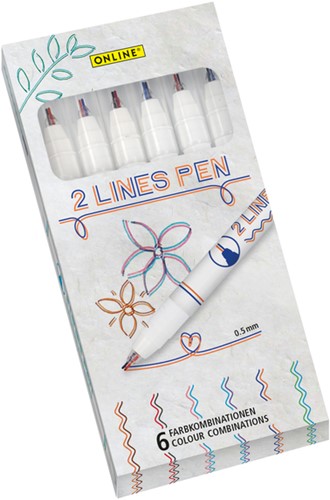 Fineliner Online 2-lijnen assorti doos à 6 stuks