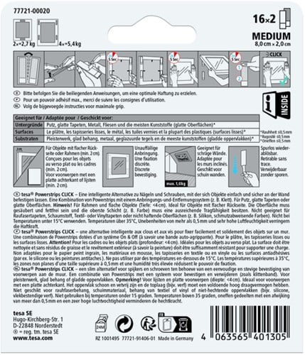 Kleefstip tesa Powerstrips Click Medium 16 paar wit-2