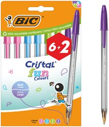 Balpen Bic Cristal Fun large assorti 6+2 gratis