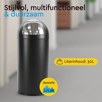 Afvalbak BRASQ Push Bin PB230+ 30 liter zwart-2