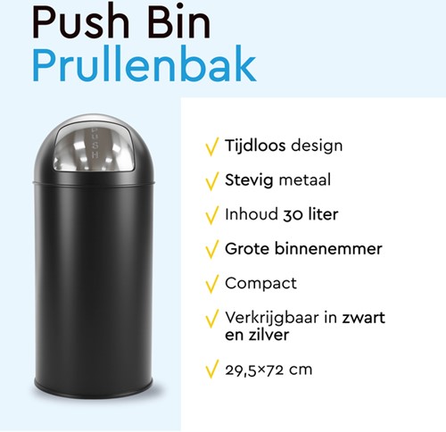 Afvalbak BRASQ Push Bin PB230+ 30 liter zwart-3