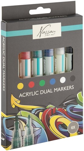 Acrylmarker Nassau duopunt set à 6 kleuren