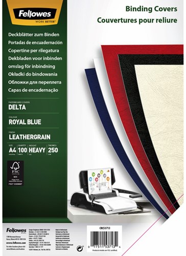 Voorblad Fellowes A4 lederlook royal blauw 100 stuks