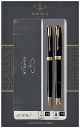 Balpen en vulpen Parker Sonnet black lacquer GT medium 2 stuks