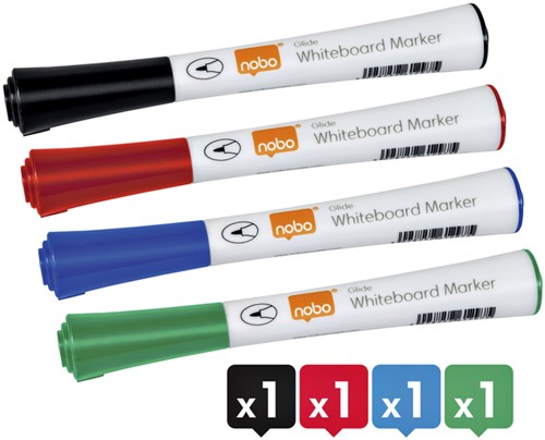Whiteboardmarker Nobo Glide rond assorti 1mm 4st-1