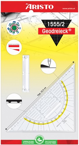 Geodriehoek Aristo 1552 160mm transparant met gele rand-3