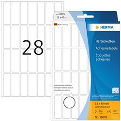 Etiket HERMA 10605 13x40mm verwijderbaar wit 672 stuks