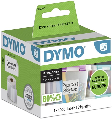 Etiket Dymo LabelWriter multifunctioneel 32x57mm 1 rol á 1000 stuks wit S0722540