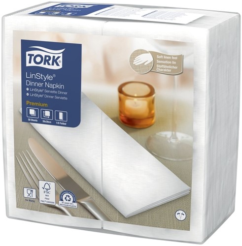 Dinerservet Tork Linstyle Premium 1/8 vouw 1-laags 390x390mm 50 vel wit 478180