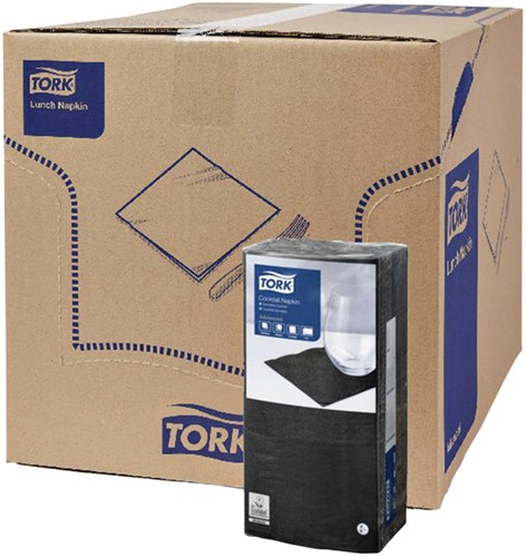 Cocktailservet Tork Advanced 1/4 vouw 2-laags 238x238mm 200 vel zwart 477829-2