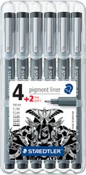 Fineliner Staedtler Pigment 308 zwart set 4+2 gratis