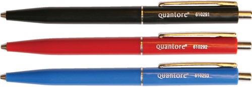 Balpen Quantore drukknop met metalen clip blauw medium-3