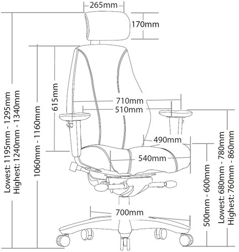 Raptor Heavy Duty 24-uurs bureaustoel afmetingen