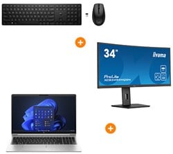 Combideal: HP Probook 450 G10 + Iiyama ProLite XCB3494WQSN-B5 + HP 655 draadloos toetsenbord en muis combo