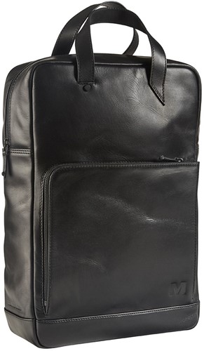 Maverick ALL BLACK - lederen rugzak met laptopvak 15" - zwart