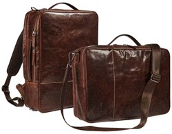 Maverick ROUGH GEAR lederen 2-in-1 anti-diefstal business tas en rugzak 15,6" - bruin